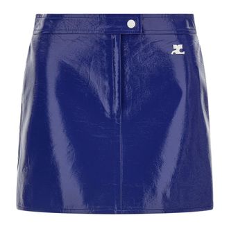 Courr&egrave;ges Short Skirts, female, Blue, Size: M Reedition Vinyl Mini Skirt