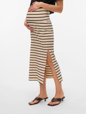 Mama Licious Umstandsrock MAMALICIOUS MLEVA YD JRS MAXI SKIRT NOOS, Damen, Gr. XXL (44), french oak stripes:yd schwarz, Jersey, Obermaterial: 95% Baumwolle, 5% Ela