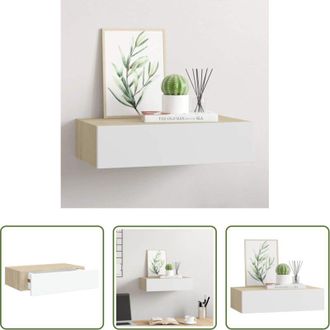 vidaXL Scaffale con cassetto - Mensola a muro con cassetti in rovere e bianco 40x23,5x10 cm MDF