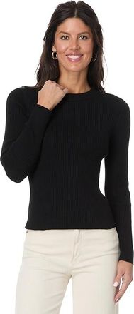 Lilla P Striped Crewneck Sweater Womens Sweater Black : XL, Cashmere/Cotton
