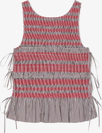 Ganni Brown Top in Check Cotton - Size 10/12 Organic