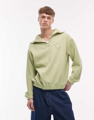 Lacoste Felpa verde chiaro con zip corta e logo rombo