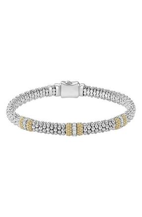 Lagos Caviar Diamond Station Bracelet in Silver/Gold/Diamond at Nordstrom, Size 6.5