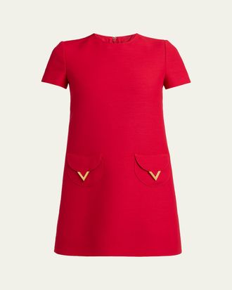 Valentino Garavani V-Logo Pocket Short-Sleeve Crepe Mini Dress