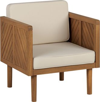Beliani Beliani - Silla De Jard&iacute;n De Madera De Acacia Clara Beige Claro Cojines Reposabrazos Baratti