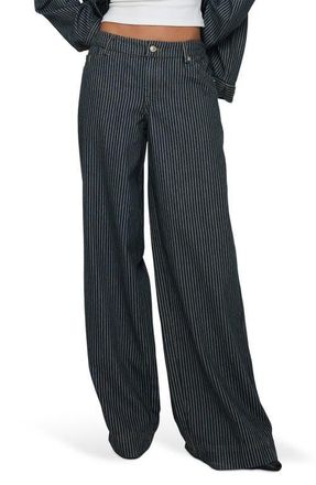 Princess Polly Actually Invested Stripe Low Rise Wide Leg Jeans in Denim Stripe at Nordstrom, Size 6