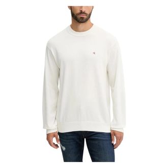 Calvin Klein Jeans Sweatshirts, male, White, Size: 2XL Cotton Crewneck Sweater