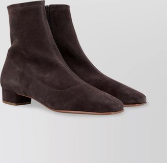 by FAR suede block heel ankle boot