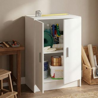 Dmora Armario Multiusos Con Dos Puertas Batientes Y Balda Regulable En Altura, Color Blanco, Medidas 59 X 80 X 37 Cm, Con Embalaje Reforzado - Dmora