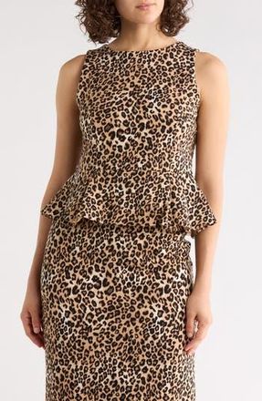T Tahari Sleeveless Peplum Top in Leopard Print at Nordstrom Rack, Size X-Small