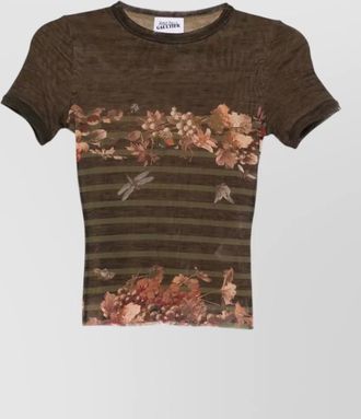 Jean Paul Gaultier short sleeves round neck floral striped top
