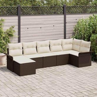 vidaXL Conjunto De Sof&aacute; De Jard&iacute;n Con Coj&iacute;n 7 Pcs Marr&oacute;n Polirat&aacute;n Vidaxl