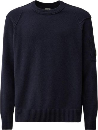 C.P. Company Lambswool GRS Crew Neck Knit Total Eclipse-S - Heren - Ronde hals truien - Blauw - M - Wol - Truien & Vesten