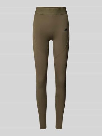 adidas Skinny Fit Leggings mit Logo-Print in Khaki, Gr&ouml;&szlig;e XS
