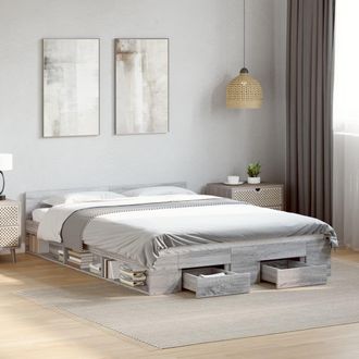 Berkfield Home Bed Frame with Drawers without Mattress Grey Sonoma 135x190 cm Double