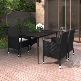 vidaXL Vidaxl - Set Comedor De Jard&iacute;n 5 Pzas Y Cojines Rat&aacute;n Sint&eacute;tico Y Vidrio