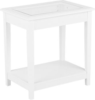 Beliani Beliani - Mesa Auxiliar Mdf Blanco 60 X 57 X 40 Cm Con Tablero De Cristal Un Estante Mesa De Noche Attu