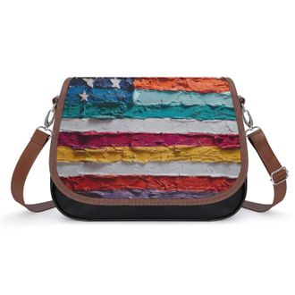 Generic Colorful U.S. Flag Wall Brick Womens Crossbody Bag Fashion Shoulder Handbags Message Tote Bag with Adjustable Strap