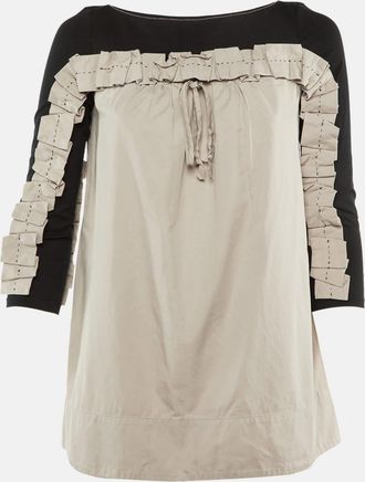 Paule Ka Black /beige Cotton Ruched Detail Top