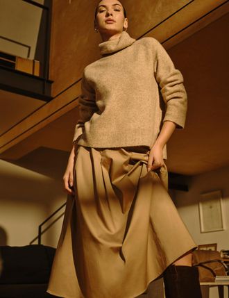 Nobody's Child Beige Pleated Midi Skirt