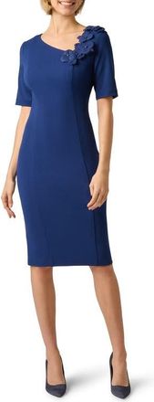 Adrianna Papell Floral Crepe Midi Dress in Navy Sateen at Nordstrom, Size 10