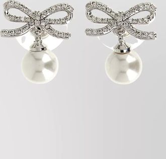 Self Portrait crystal bow and pearl drop earrings