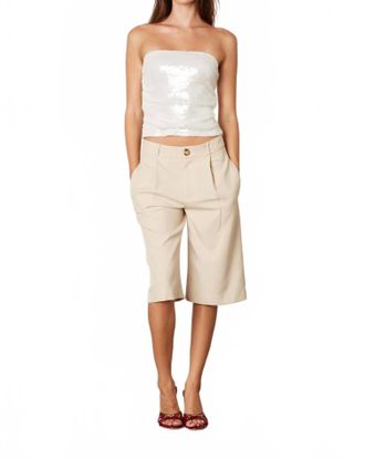 Cotton Candy L.A. Mid-Rise Trouser Shorts In Stone