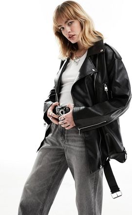 Only Giacca biker oversize in pelle sintetica nera-Nero