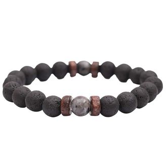 Generic Natural Stone Volcanic Beads Yoga Bracelet for Women Men Bangle Handmade Energy Rocks Adjustable Jewelry (Grey, One Size)