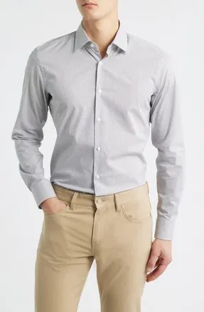 BOSS Hank Slim Fit Martini Print Stretch Cotton Dress Shirt in White at Nordstrom Rack, Size 17.5