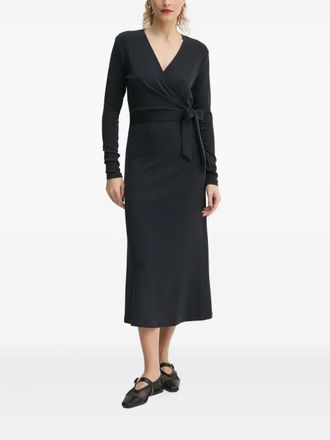 Marc O'Polo Midi-jurk met gewikkelde strik en lange mouwen - 888 DEEP NIGHT BLUE