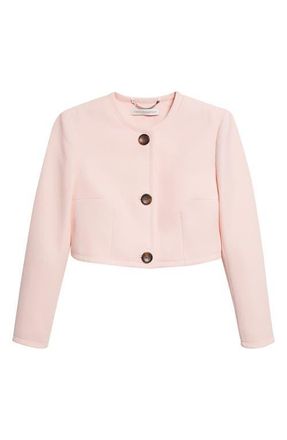 Emilia Wickstead Lizette Crop Wool Crepe Jacket in Light Pink at Nordstrom, Size 4 Us