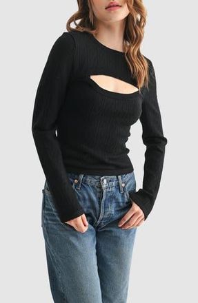 All in Favor Cutout Detail Pointelle Sweater in Black at Nordstrom Rack, Size Small