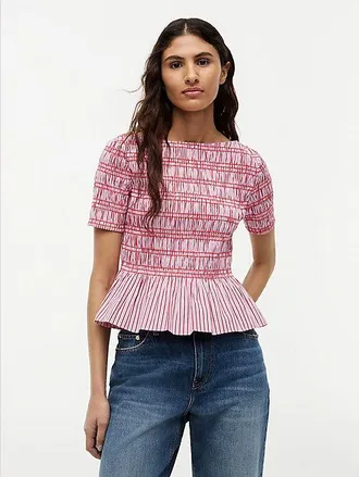 Tommy Hilfiger Smock Stripe Ruffle Boat Neck Top