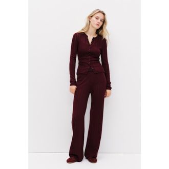 H&M Pointelle-knit Trousers in Burgundy at Nordstrom, Size Xx-Large