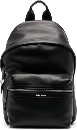 Palm Angels logo-print leather backpack - men - Calf Leather - OS - Black