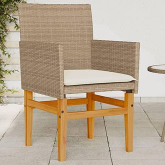 vidaXL Vidaxl - Sillas De Jard&iacute;n Con Coj&iacute;n 2 Uds Rat&aacute;n Pe Beige Y Madera Acacia