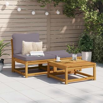 vidaXL Set De Muebles Para Jard&iacute;n 3 Piezas Con Cojines Madera Acacia Vidaxl