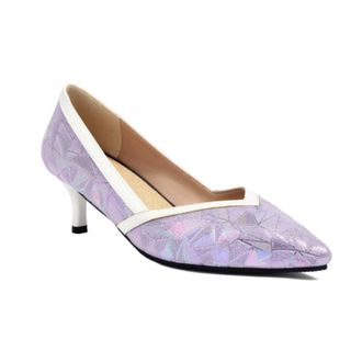 Generic Womens Pointed Toe Pumps Iridescent Geometric Pattern Contrast Trim Slim Stiletto Heel Closed Toe Slip On Shiny Surface Narrow Heel Fashion Dress Shoe