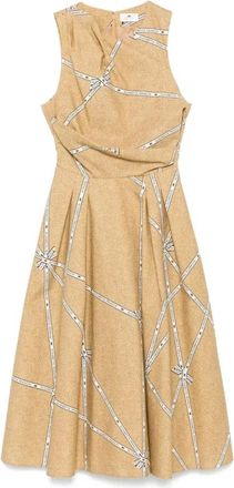 Elisabetta Franchi Midi Dresses, female, Beige, M, Monogram Black and White Dress