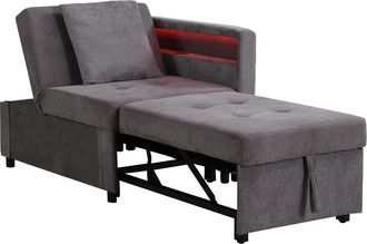 STILVORA Sof&aacute; Cama Convertible 1 Plaza 3 En 1 Con Respaldo Ajustable 5 Posiciones, Led Y Usb Tipo-c, En Lino Gris Oscuro