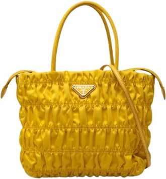Prada Pre-owned Gathered Nylon Satchel - Dames - Vintage Handtas - Geel - ONE Size - Nylon - Vintage