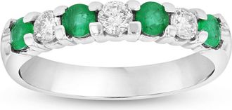 Diana M. Jewels 14K Gold Ring 0.78ct tw Round Diamonds and Emeralds Prong Set Band