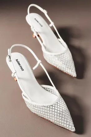 Lola Cruz Mesh Crystal Slingback Heels