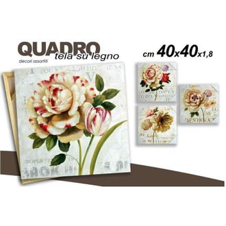 Trade Shop Trade Shop - Quadro Quadretto Fiori 40x40x1.8cm Tela Su Legno Deluxe Decori Assortiti 676819