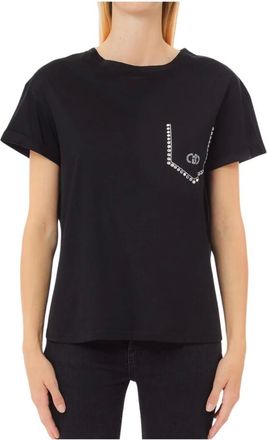 Liu Jo Tops, Dames, Zwart, L, Katoen, Zwart Mirror Stone Mode T-Shirt
