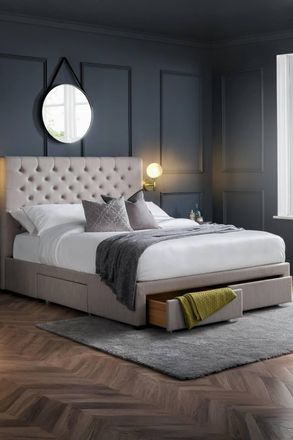 Julian Bowen Wilton Upholstered Storage Bed with 4 Drawers in Grey | Size: Double