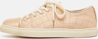 Charlotte Olympia Beige Leather And Satin Lace Up Sneakers