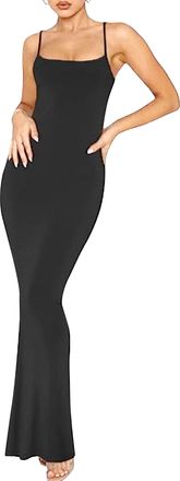 Generic Womens Basic Sexy Lounge Slip Long Dress Elegant Sleeveless Backless Ribbed Bodycon Maxi Dresses Black