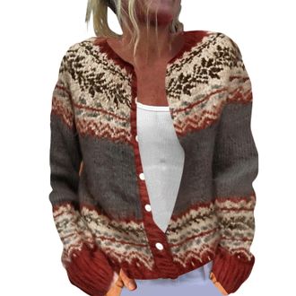 Generic Cardigan Womens Chunky Knit Button Down Sweater Cardigans Plush Art Floral Print Vintage Fair Isle Jumpers Jackets Ladies Plus Size Going Out Outerwea